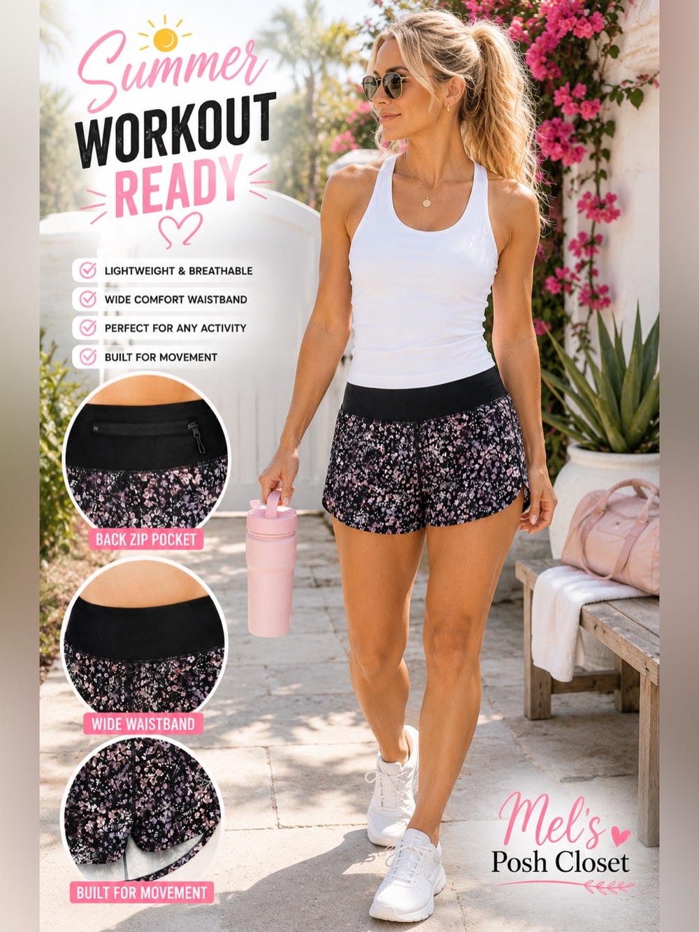 Floral Athletic Running Shorts Small | Wide Waistband Workout Shorts